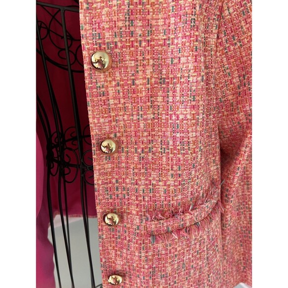 STS Sail To Sable L Button Jacket Blazer Neon Tweed Pink Gold Career Barbie - Picture 6 of 11